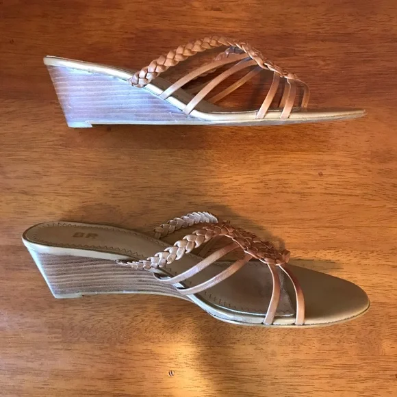 BP Tan Brown Leather Wedge Sandals Size 8.5 - Picture 10 of 13